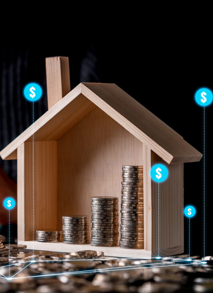 Imagem de uma casa de madeira com moedas dentro
